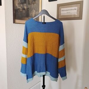 Umgee Women's Plus Size 1x Colorblock Striped Pullover Lightweight Sweater